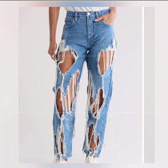 Frame Atelier Shredded High 'n Tight Straight Leg Jeans Size 25